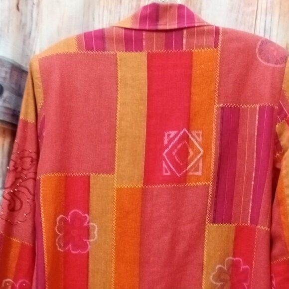 Alfred Dunner Lined Beaded LinenPatchwork Blazer Jacket Size 10 Button Front - Picture 7 of 11